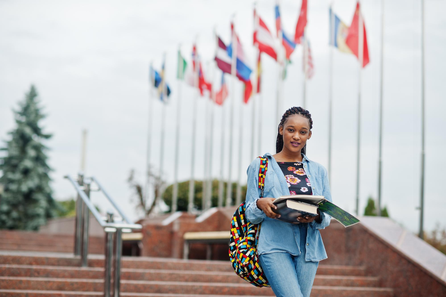 Students studying abroad at university campus
